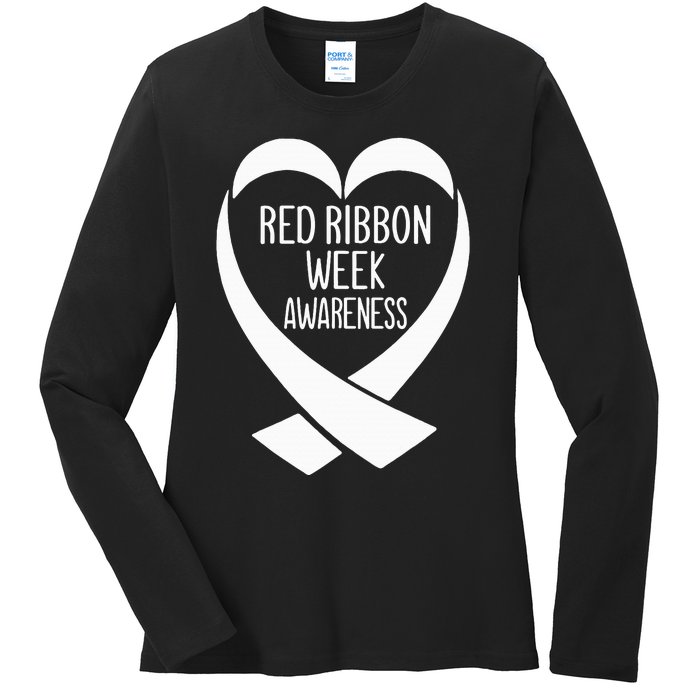 Red Ribbon Week Awareness Heart We Wear Red For Awareness Ladies Long Sleeve Shirt