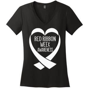 Red Ribbon Week Awareness Heart We Wear Red For Awareness Women's V-Neck T-Shirt