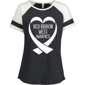 Red Ribbon Week Awareness Heart We Wear Red For Awareness Enza Ladies Jersey Colorblock Tee