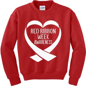 Red Ribbon Week Awareness Heart We Wear Red For Awareness Kids Sweatshirt