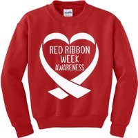 Red Ribbon Week Awareness Heart We Wear Red For Awareness Kids Sweatshirt