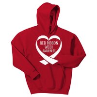 Red Ribbon Week Awareness Heart We Wear Red For Awareness Kids Hoodie