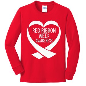 Red Ribbon Week Awareness Heart We Wear Red For Awareness Kids Long Sleeve Shirt