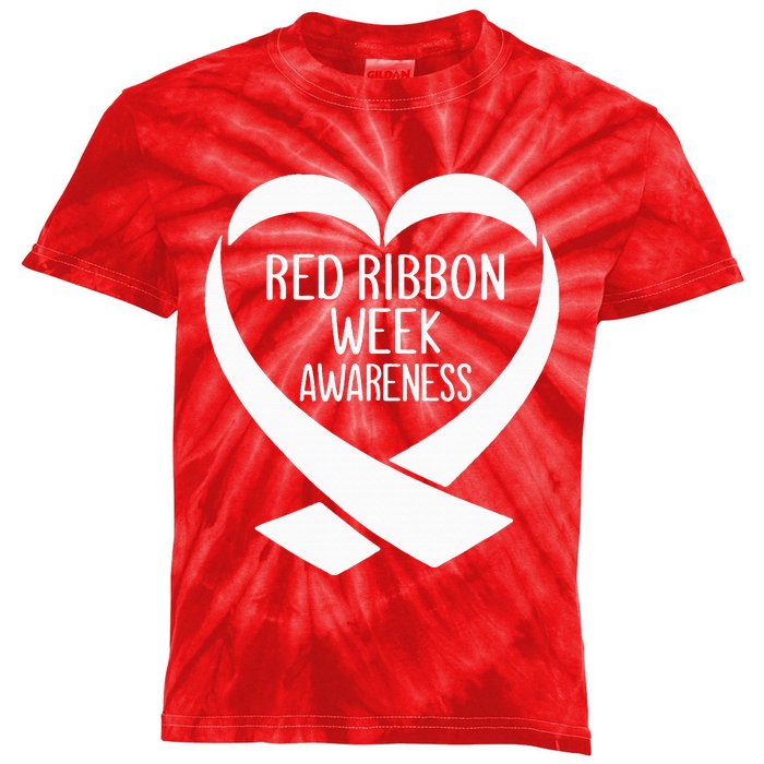 Red Ribbon Week Awareness Heart We Wear Red For Awareness Kids Tie-Dye T-Shirt