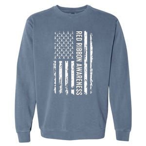 Red Ribbon Week Awareness American Flag Red Ribbon Garment-Dyed Sweatshirt