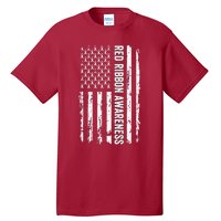 Red Ribbon Week Awareness American Flag Red Ribbon Tall T-Shirt