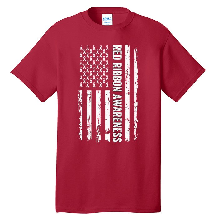 Red Ribbon Week Awareness American Flag Red Ribbon Tall T-Shirt