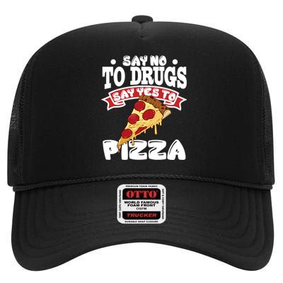 Red Ribbon Week Say No To Drugs Say Yes To Pizza High Crown Mesh Back Trucker Hat