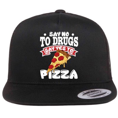 Red Ribbon Week Say No To Drugs Say Yes To Pizza Flat Bill Trucker Hat