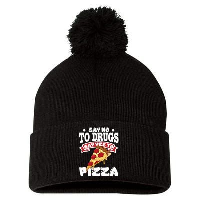 Red Ribbon Week Say No To Drugs Say Yes To Pizza Pom Pom 12in Knit Beanie