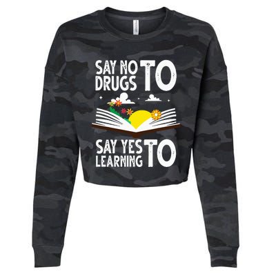 Red Ribbon Week Say No Say Yes to Learning Books Teacher Cropped Pullover Crew