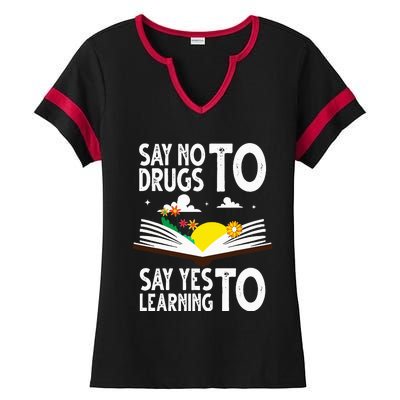 Red Ribbon Week Say No Say Yes to Learning Books Teacher Ladies Halftime Notch Neck Tee