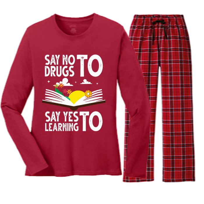 Red Ribbon Week Say No Say Yes to Learning Books Teacher Women's Long Sleeve Flannel Pajama Set 