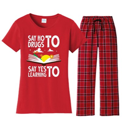 Red Ribbon Week Say No Say Yes to Learning Books Teacher Women's Flannel Pajama Set