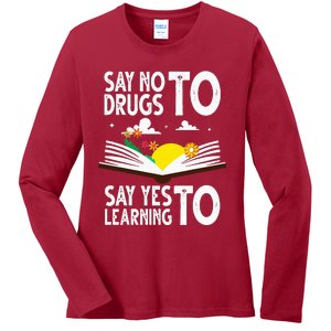 Red Ribbon Week Say No Say Yes to Learning Books Teacher Ladies Long Sleeve Shirt