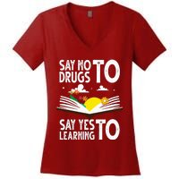 Red Ribbon Week Say No Say Yes to Learning Books Teacher Women's V-Neck T-Shirt