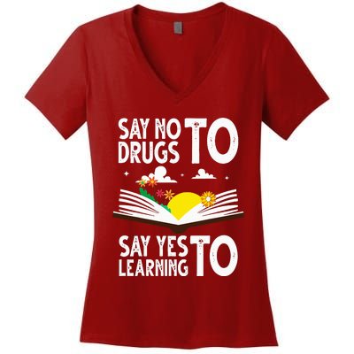 Red Ribbon Week Say No Say Yes to Learning Books Teacher Women's V-Neck T-Shirt