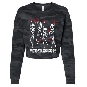 Red Ribbon week Awareness Skeleton Halloween Cropped Pullover Crew