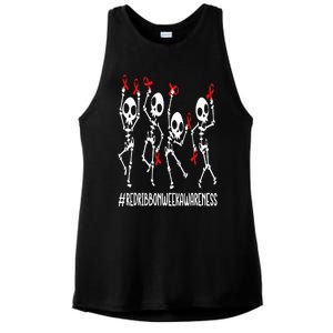 Red Ribbon week Awareness Skeleton Halloween Ladies PosiCharge Tri-Blend Wicking Tank