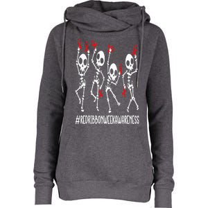 Red Ribbon week Awareness Skeleton Halloween Womens Funnel Neck Pullover Hood