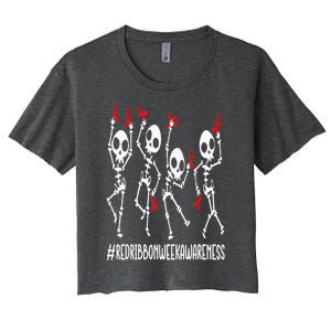 Red Ribbon week Awareness Skeleton Halloween Women's Crop Top Tee