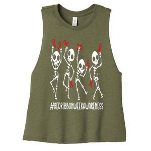 Red Ribbon week Awareness Skeleton Halloween Women's Racerback Cropped Tank