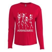 Red Ribbon week Awareness Skeleton Halloween Womens Cotton Relaxed Long Sleeve T-Shirt