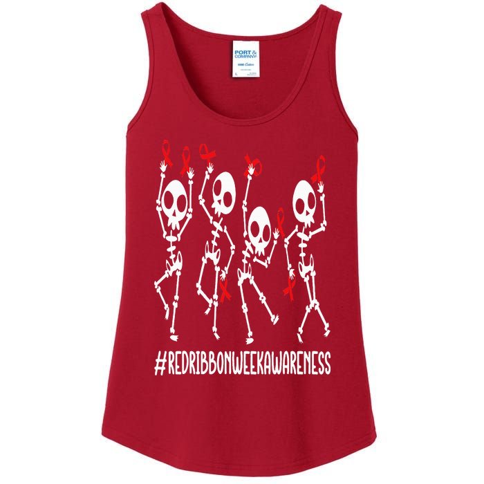 Red Ribbon week Awareness Skeleton Halloween Ladies Essential Tank