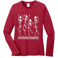 Red Ribbon week Awareness Skeleton Halloween Ladies Long Sleeve Shirt