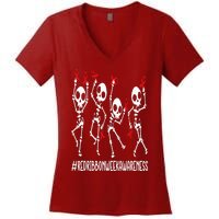 Red Ribbon week Awareness Skeleton Halloween Women's V-Neck T-Shirt