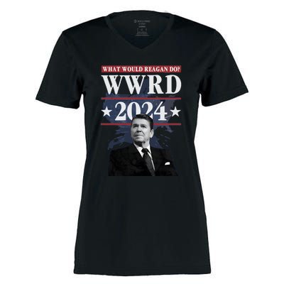 Ronald Reagan Wwrd 2024 Women's Momentum V-Neck T-Shirt