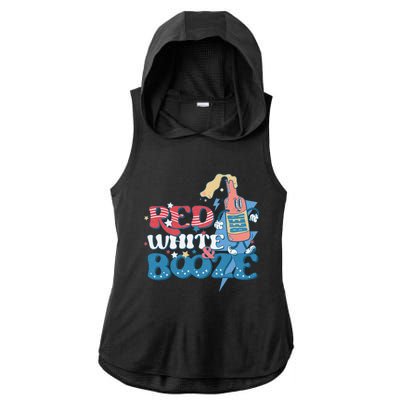 Retro Red White And Booze 4th Of July America Patriotic Gift Ladies PosiCharge Tri-Blend Wicking Draft Hoodie Tank