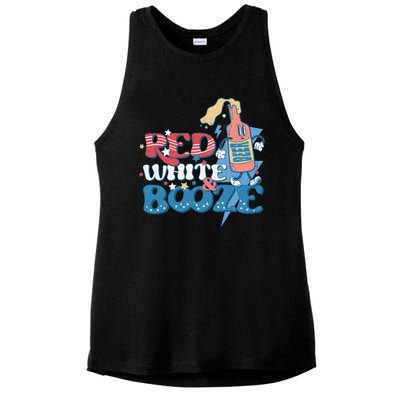 Retro Red White And Booze 4th Of July America Patriotic Gift Ladies PosiCharge Tri-Blend Wicking Tank