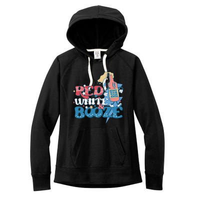 Retro Red White And Booze 4th Of July America Patriotic Gift Women's Fleece Hoodie