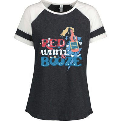 Retro Red White And Booze 4th Of July America Patriotic Gift Enza Ladies Jersey Colorblock Tee