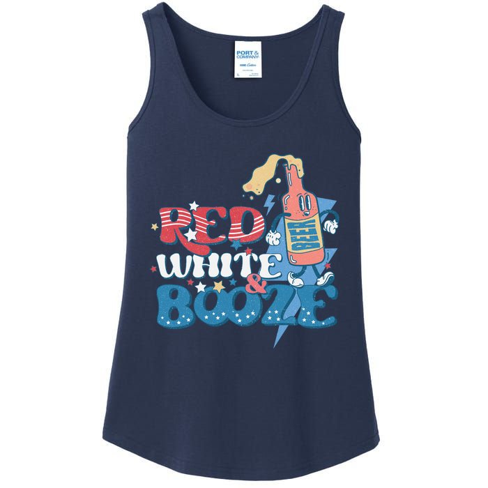 Retro Red White And Booze 4th Of July America Patriotic Gift Ladies Essential Tank