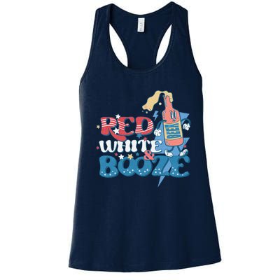 Retro Red White And Booze 4th Of July America Patriotic Gift Women's Racerback Tank