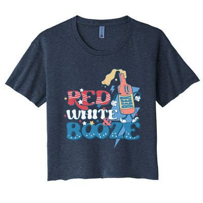 Retro Red White And Booze 4th Of July America Patriotic Gift Women's Crop Top Tee