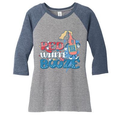 Retro Red White And Booze 4th Of July America Patriotic Gift Women's Tri-Blend 3/4-Sleeve Raglan Shirt