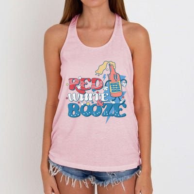 Retro Red White And Booze 4th Of July America Patriotic Gift Women's Knotted Racerback Tank