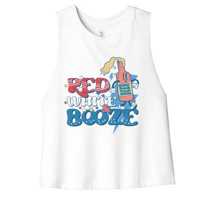 Retro Red White And Booze 4th Of July America Patriotic Gift Women's Racerback Cropped Tank