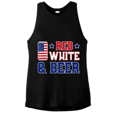 Retro Red White And Beer American Flag 4th Of July Drinking Ladies PosiCharge Tri-Blend Wicking Tank