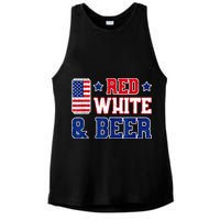 Retro Red White And Beer American Flag 4th Of July Drinking Ladies PosiCharge Tri-Blend Wicking Tank
