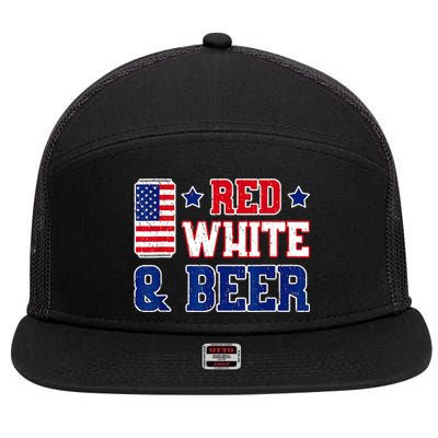 Retro Red White And Beer American Flag 4th Of July Drinking 7 Panel Mesh Trucker Snapback Hat