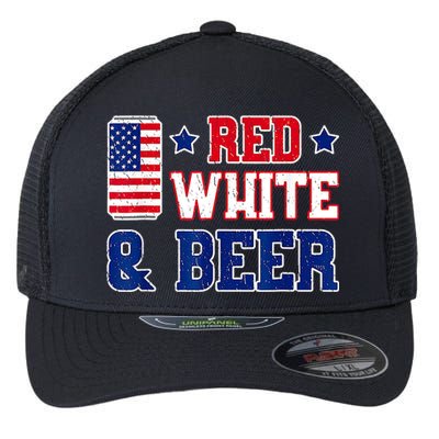 Retro Red White And Beer American Flag 4th Of July Drinking Flexfit Unipanel Trucker Cap