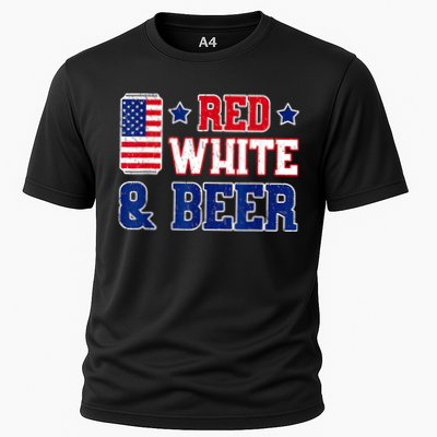 Retro Red White And Beer American Flag 4th Of July Drinking Performance Shirt