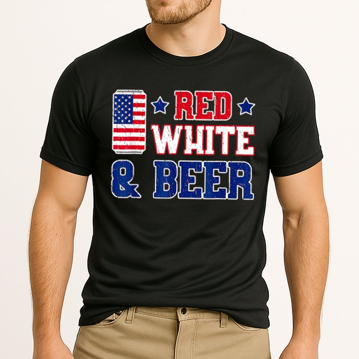 Retro Red White And Beer American Flag 4th Of July Drinking Performance Shirt