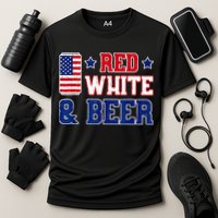 Retro Red White And Beer American Flag 4th Of July Drinking Performance Shirt
