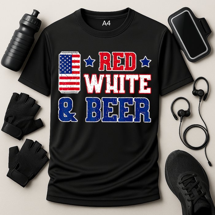 Retro Red White And Beer American Flag 4th Of July Drinking Performance Shirt