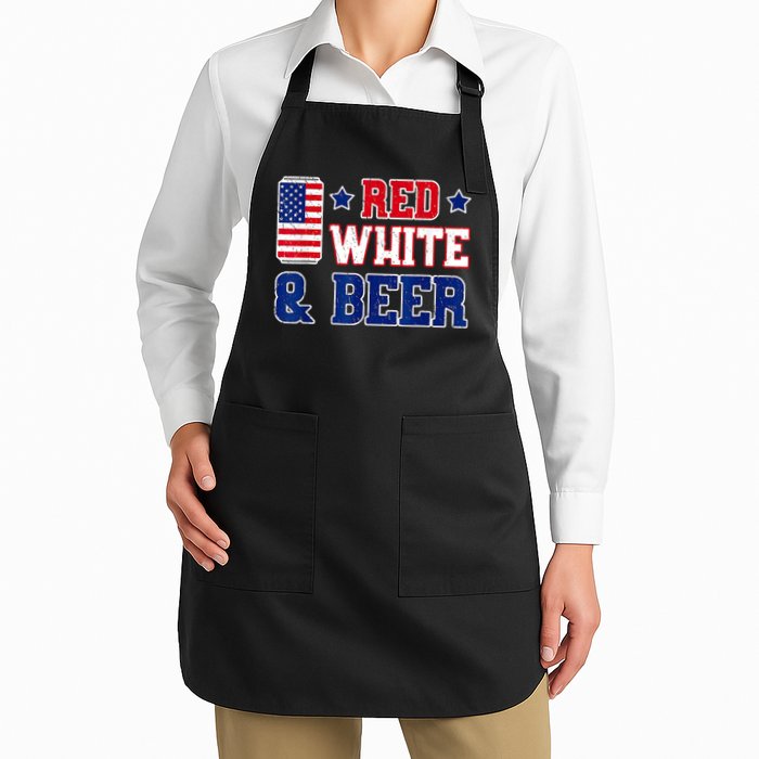 Retro Red White And Beer American Flag 4th Of July Drinking Apron